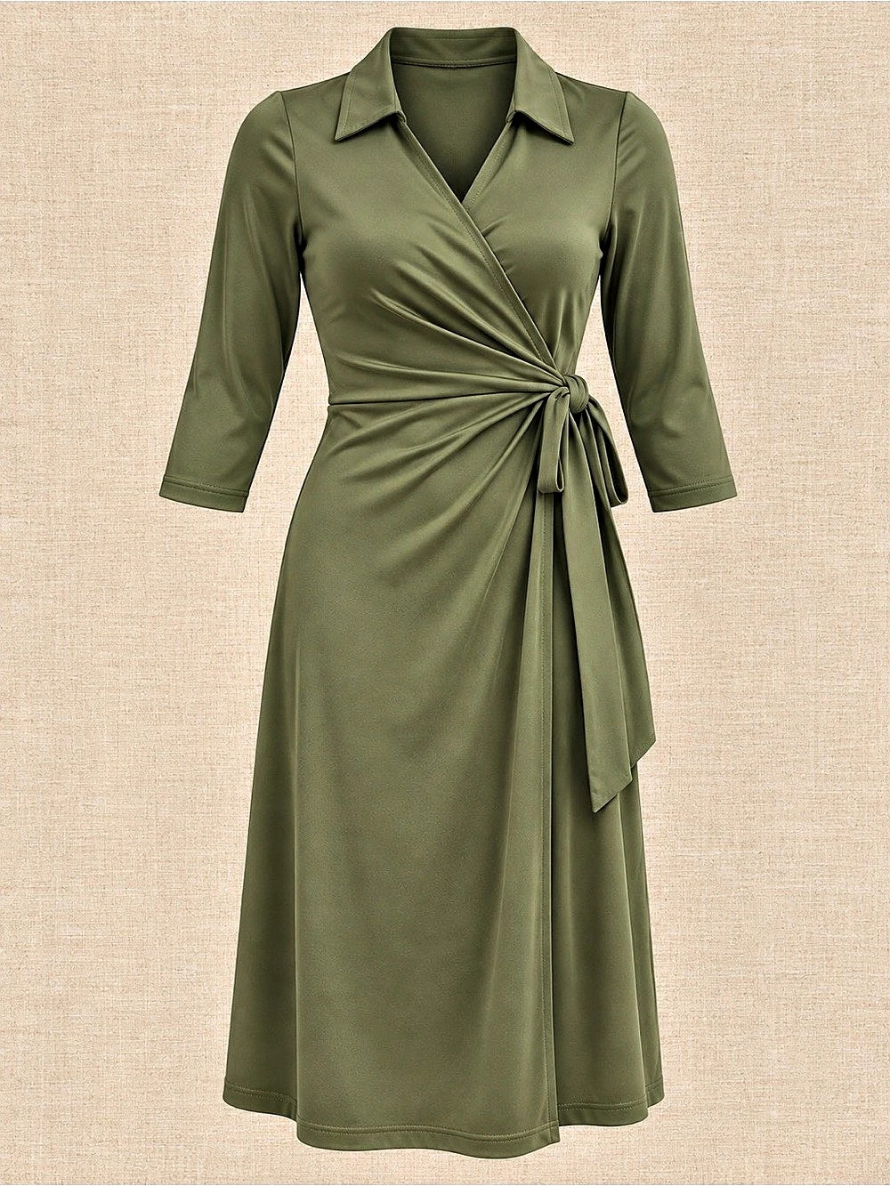 Kasper Women's Wrap Midi Dress in Olive Green Size Large